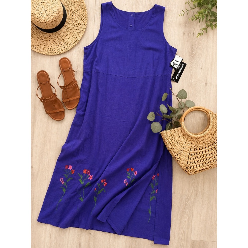 Halmode Plus Womens 22W Deep Purple Floral Embroidered Sleeveless Maxi Dress NWT